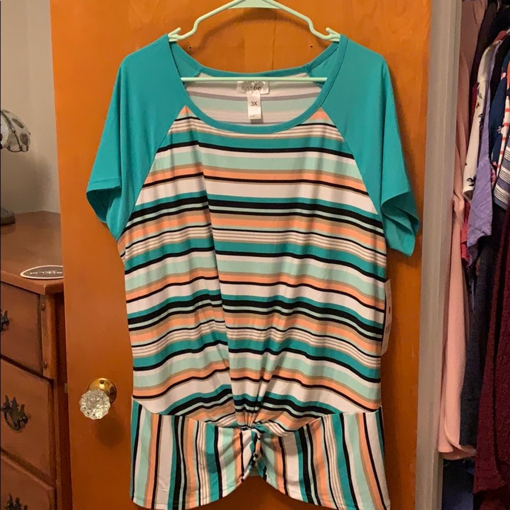 3x Teal Striped Tee